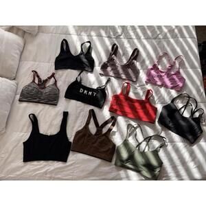 Women’s 10  Piece Lot Multicolor Sports Bra Size S Fabletics, New Balance, DKNY,